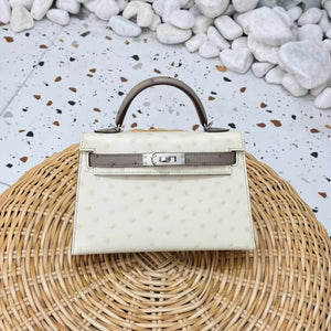 Hermès Mini Kelly Beton  Gris Asphalt Ostrich Leather Palladium Hardware