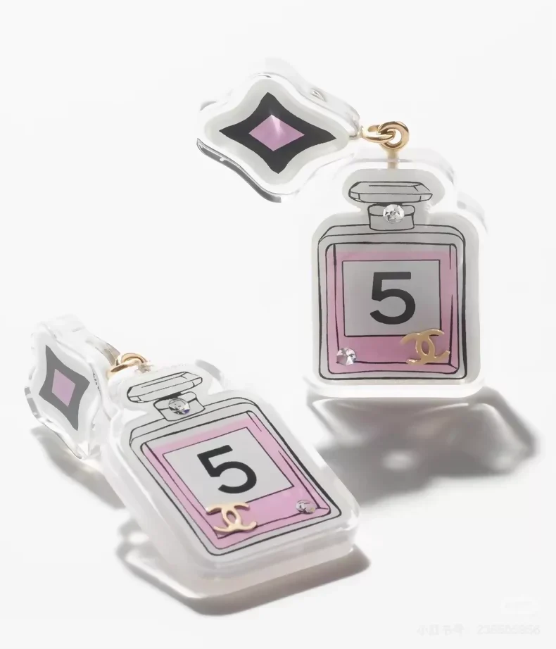 Chanel 24C Pink No. 5 Perfume Bottle Cartoon Acrylic Earrings