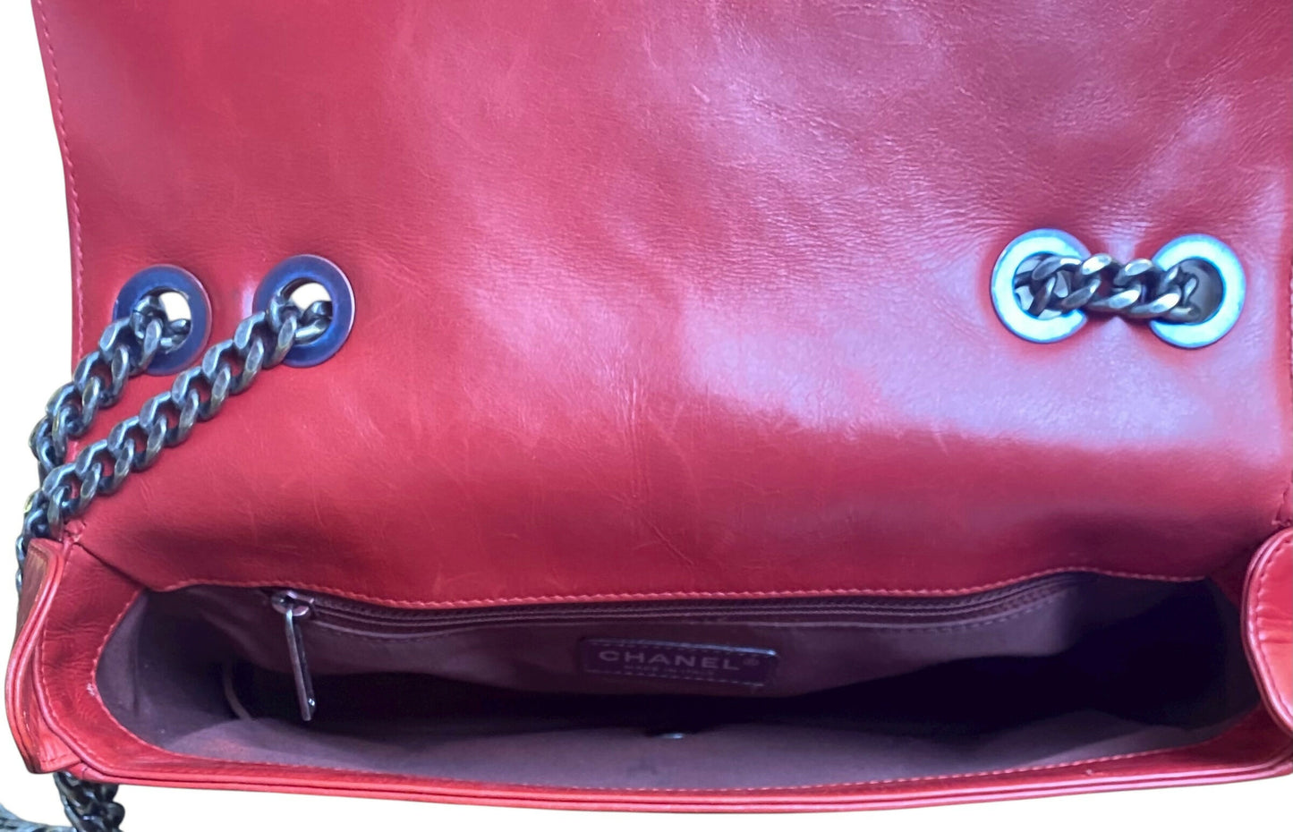 Chanel Red Quilted Glazed Aged Calfskin Leather Medium Coco Boy Flap Bag
