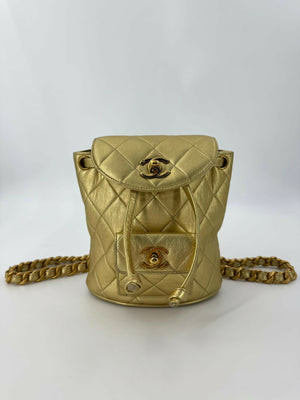 Chanel Vintage 91-94 Lambskin Leather Gold Quilted CC Hardware Mini Duma Backpack