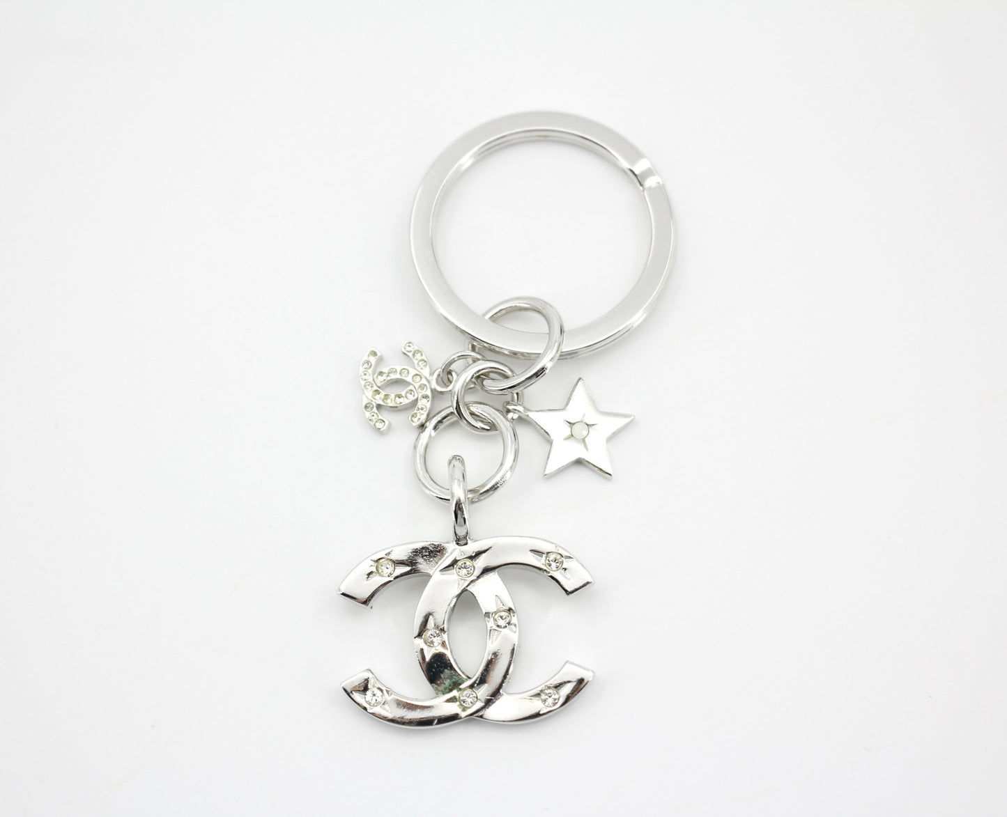 Chanel Vintage 06C Rhinestone  Metal Silver Large CC Star Bag Charm