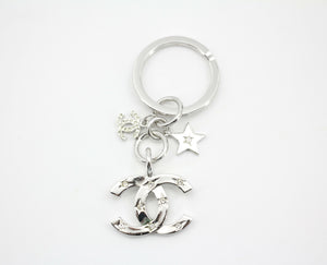 Chanel Vintage 06C Rhinestone  Metal Silver Large CC Star Bag Charm