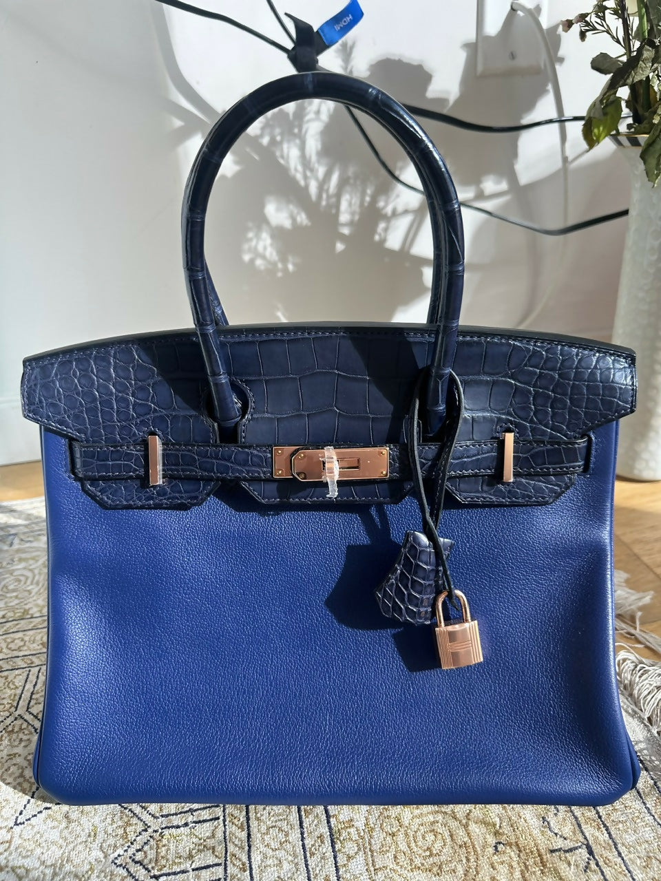 Hermes Birkin Touch 30 Bleu Marine Matte Mississipien Alligator and Bleu Saphir Novillo Rose Gold Hardware