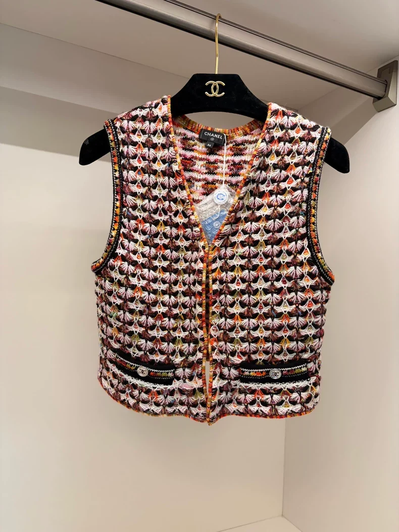Chanel 23A orange brown colorfull Cashmere Vest