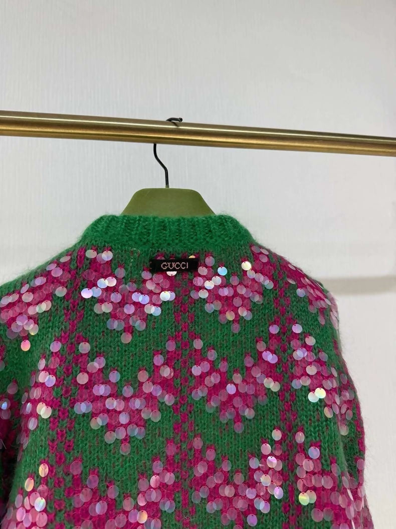 Gucci rhinestone sequined puff sleeve sweater