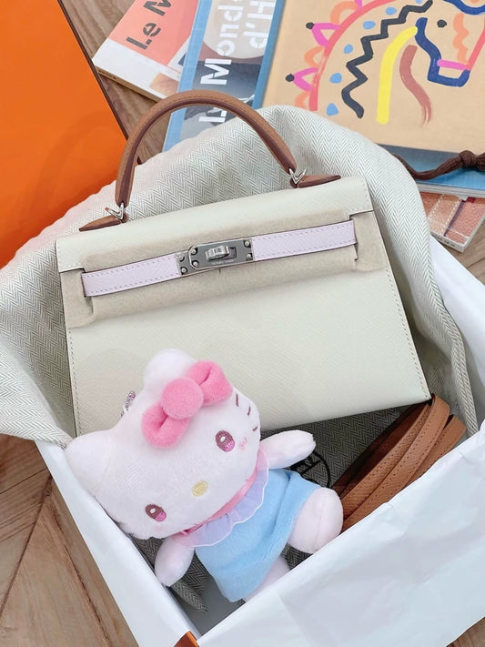 Hermès Mini Kelly 20 Craie, Mauve Pale and Gold Tri-Color Epsom Leather Gold Hardware