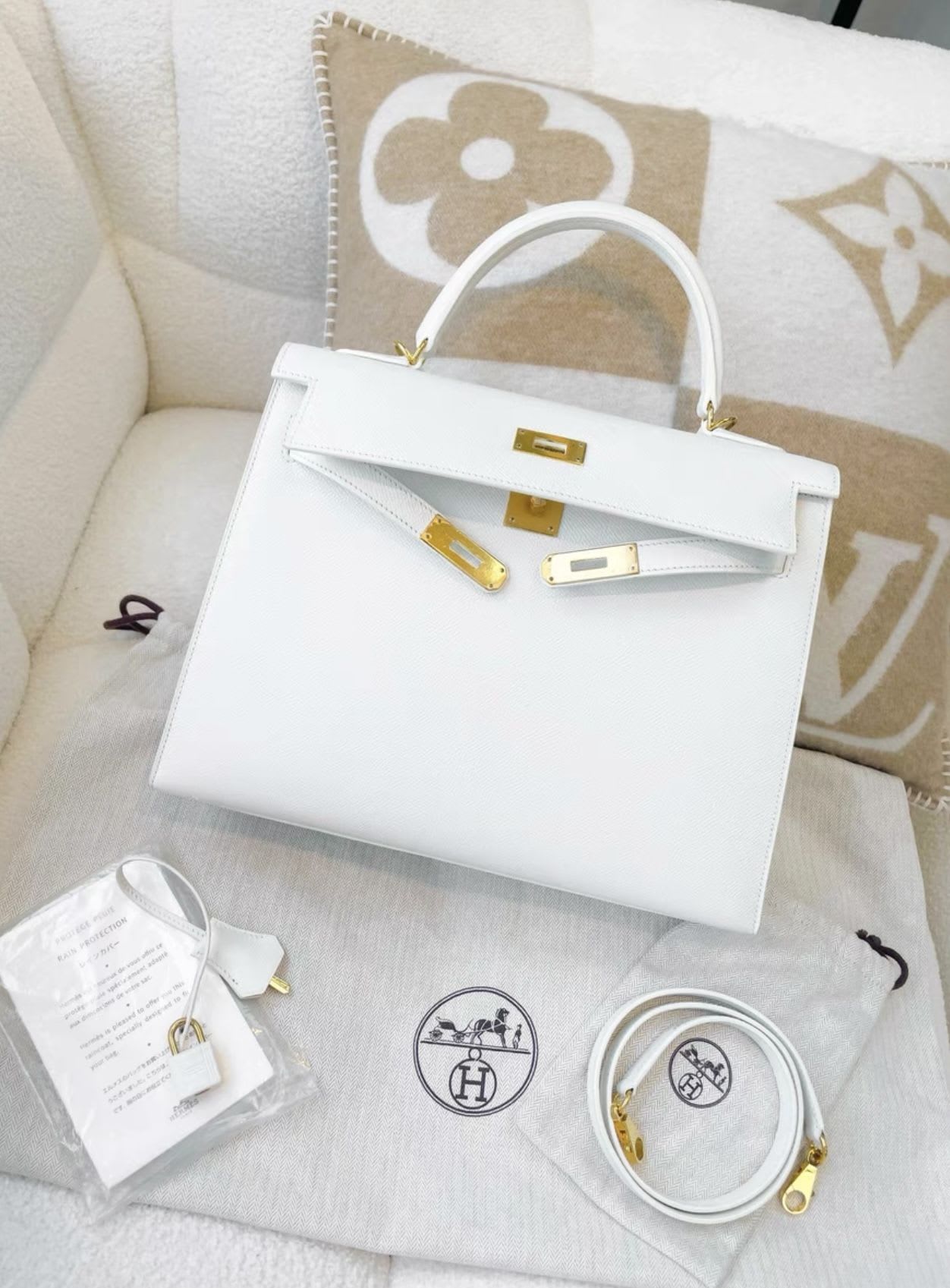 Hermès Hermes Kelly32 Pure White 01 Gold epsom leather Q engraved - Kelly 32 Crossbody Bag - Secondhand luxury from Top Quality Luxury Designers Bag