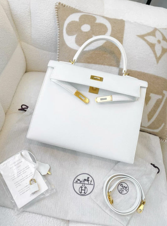 Hermès Hermes Kelly32 Pure White 01 Gold epsom leather Q engraved - Kelly 32 Crossbody Bag - Secondhand luxury from Top Quality Luxury Designers Bag
