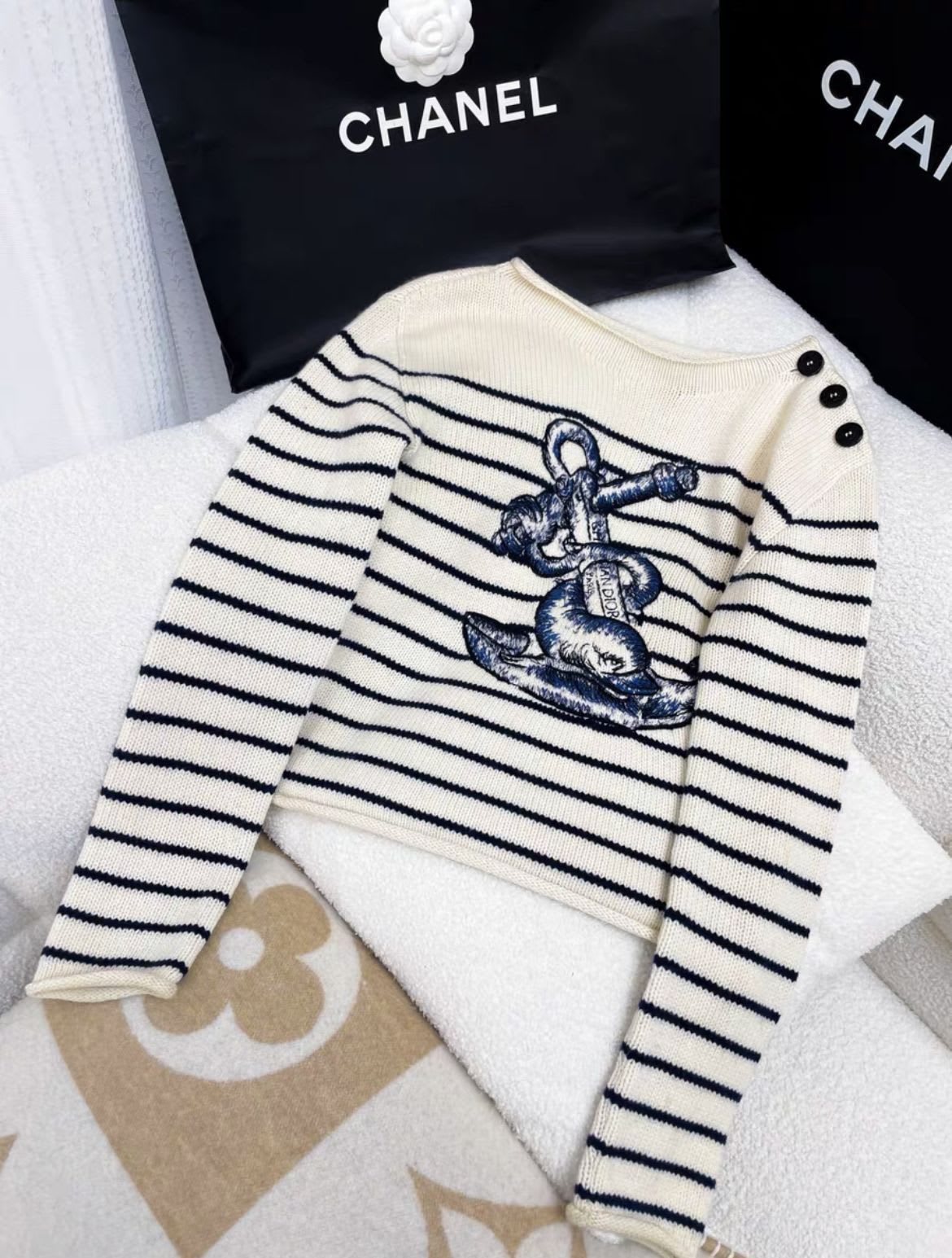 DIOR Dior 22 early spring blue and white striped sweater - 34 Top - Secondhand luxury from Top Quality Luxury Designers Bag