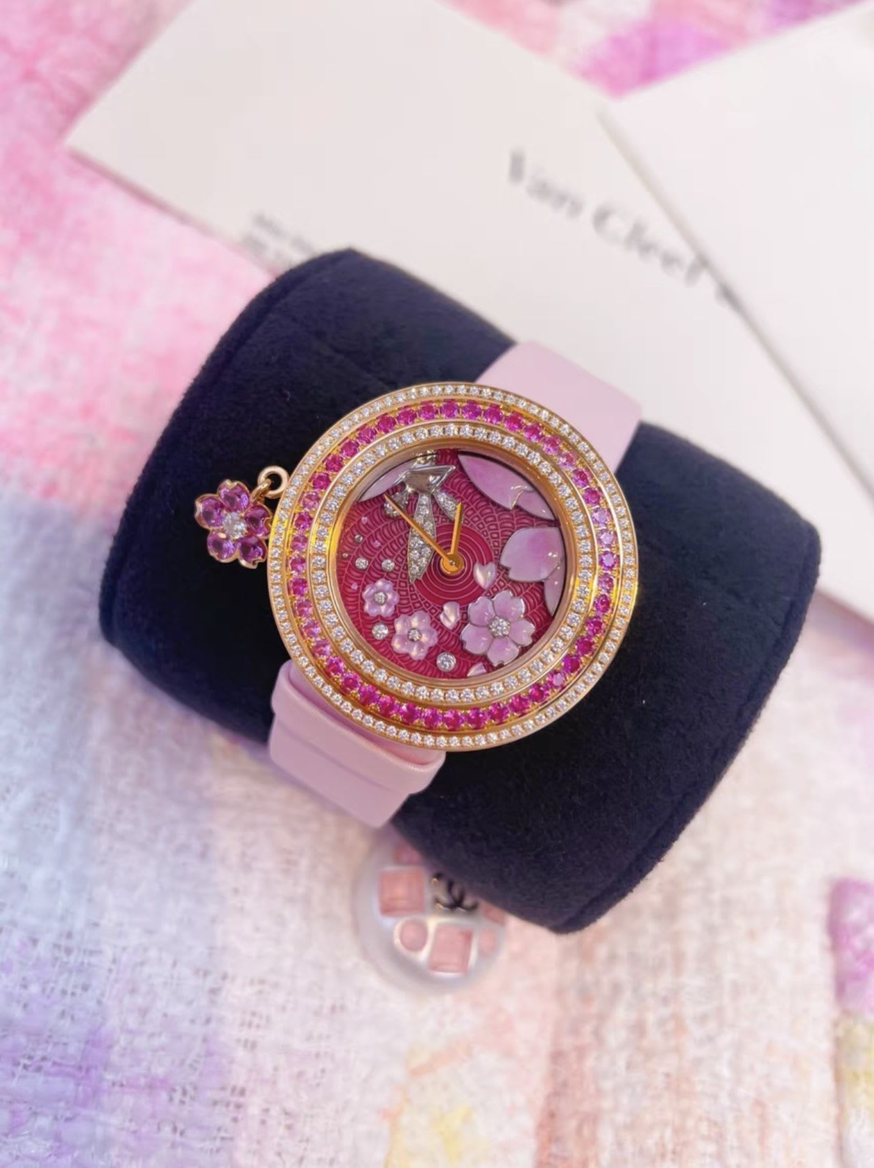 VCA Van Cleef  Arpels Japan Limited Extraordinary Dial Series Cherry Blossom Fairy Pink Dial Quartz Ladies Watch