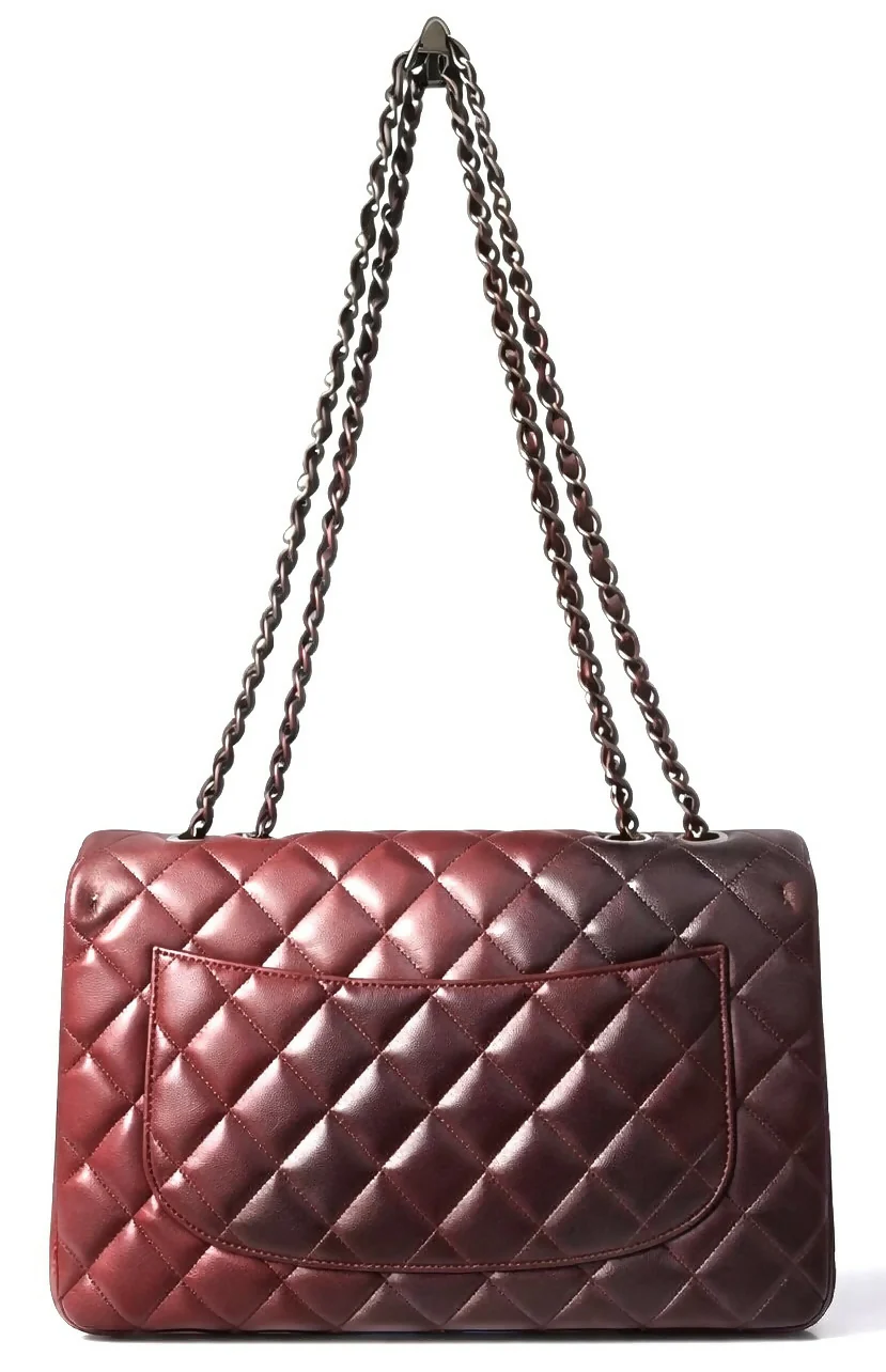 Chanel Jumbo Classic Ombre Pink Burgundy Quilted Lambskin Single Flap Bag