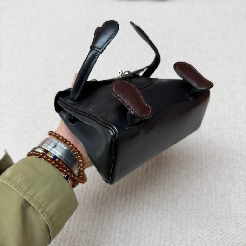 Hermes Kelly doll black  brown swift leather palladium hardware