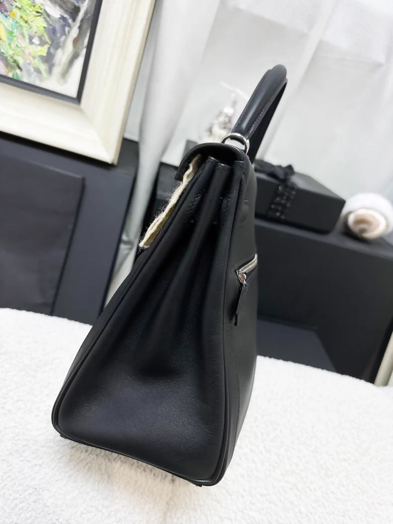 Hermes Kelly lakis 32 black Swift leather palladium hardware