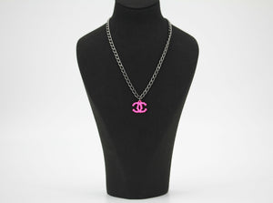 Chanel Vintage 04A Resin Fluorescent Pink CC Necklace