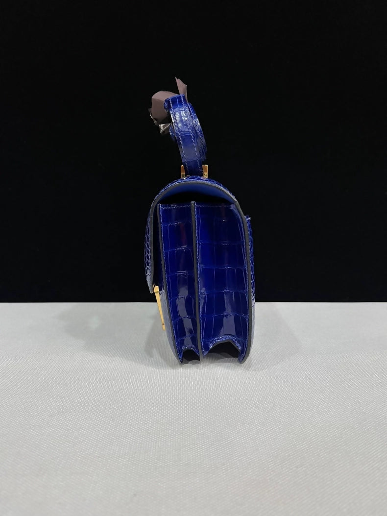 Hermes Constance 19 Electric Blue Shiny  alligator Leather Gold Hardware