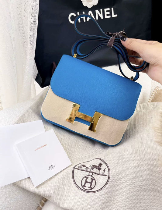 Hermès Hermes Constance mini, B3 Tanzania blue gold hardware - Mini Crossbody Bag - Vintage fashion from Top Quality Luxury Designers Bag