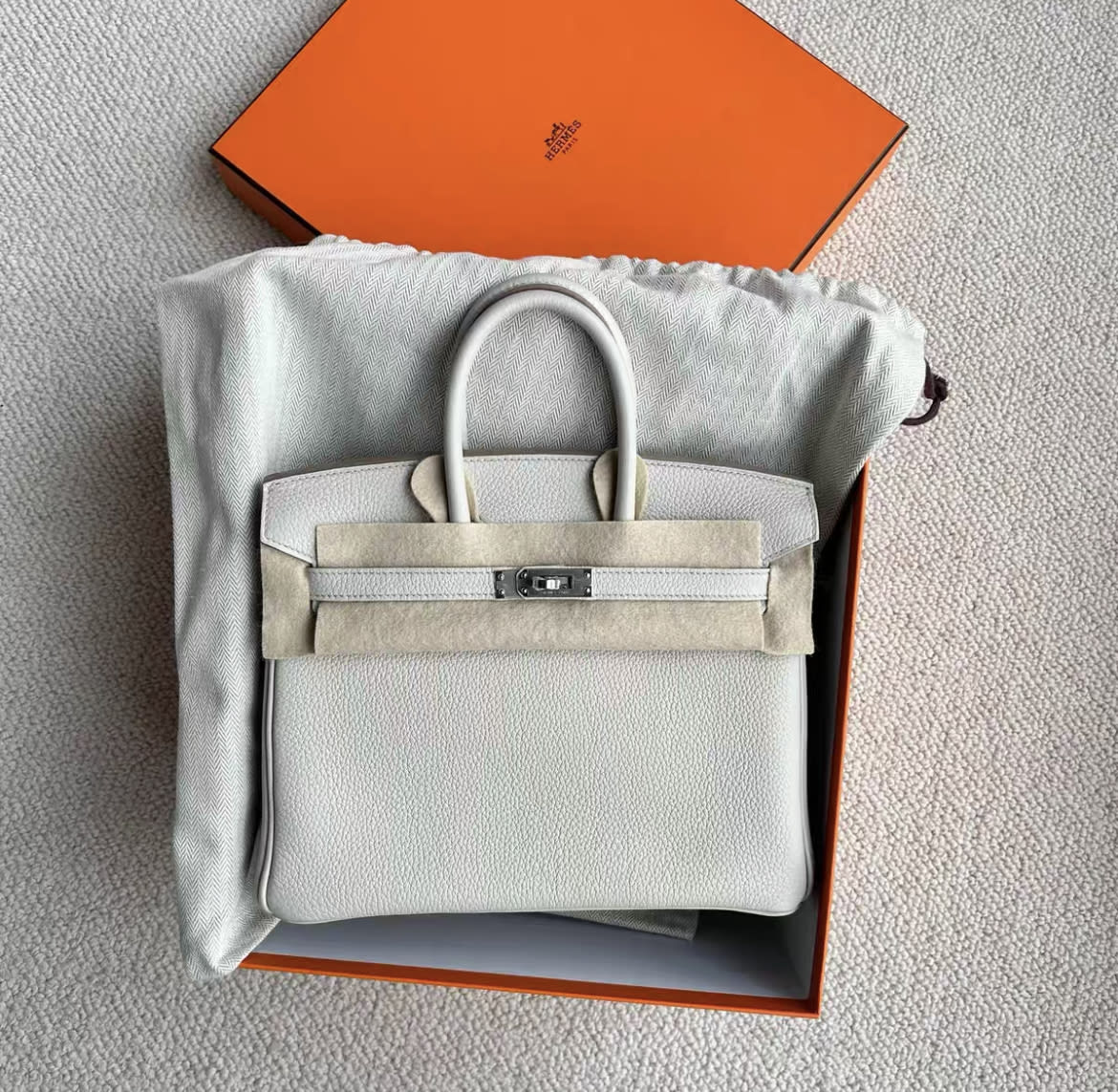 Hermes birkin 25 8L glacier white palladium hardware togo leather U-engraved