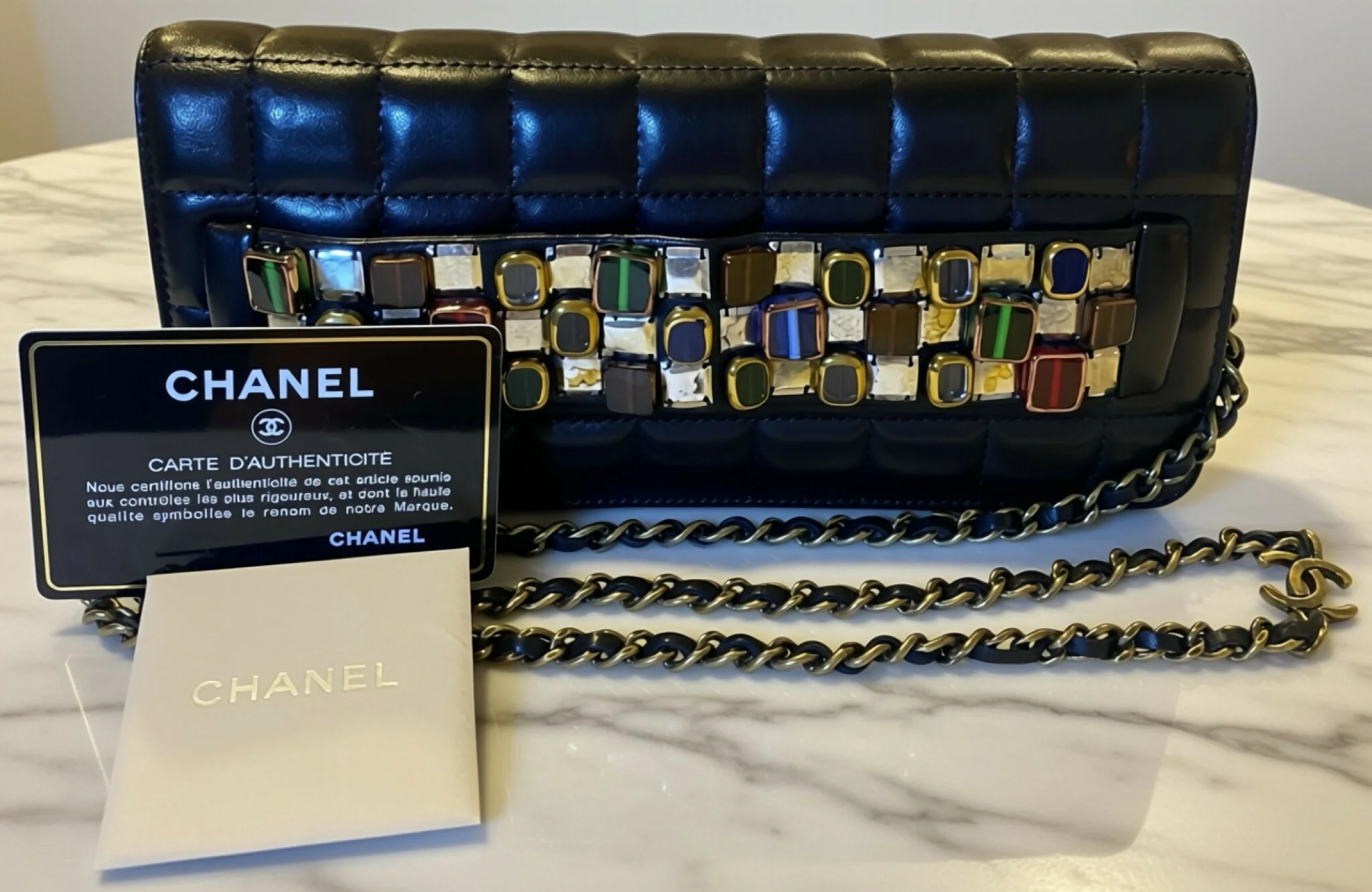 Chanel 11A Byzance Black Jewel Clutch Minaudière Handbag