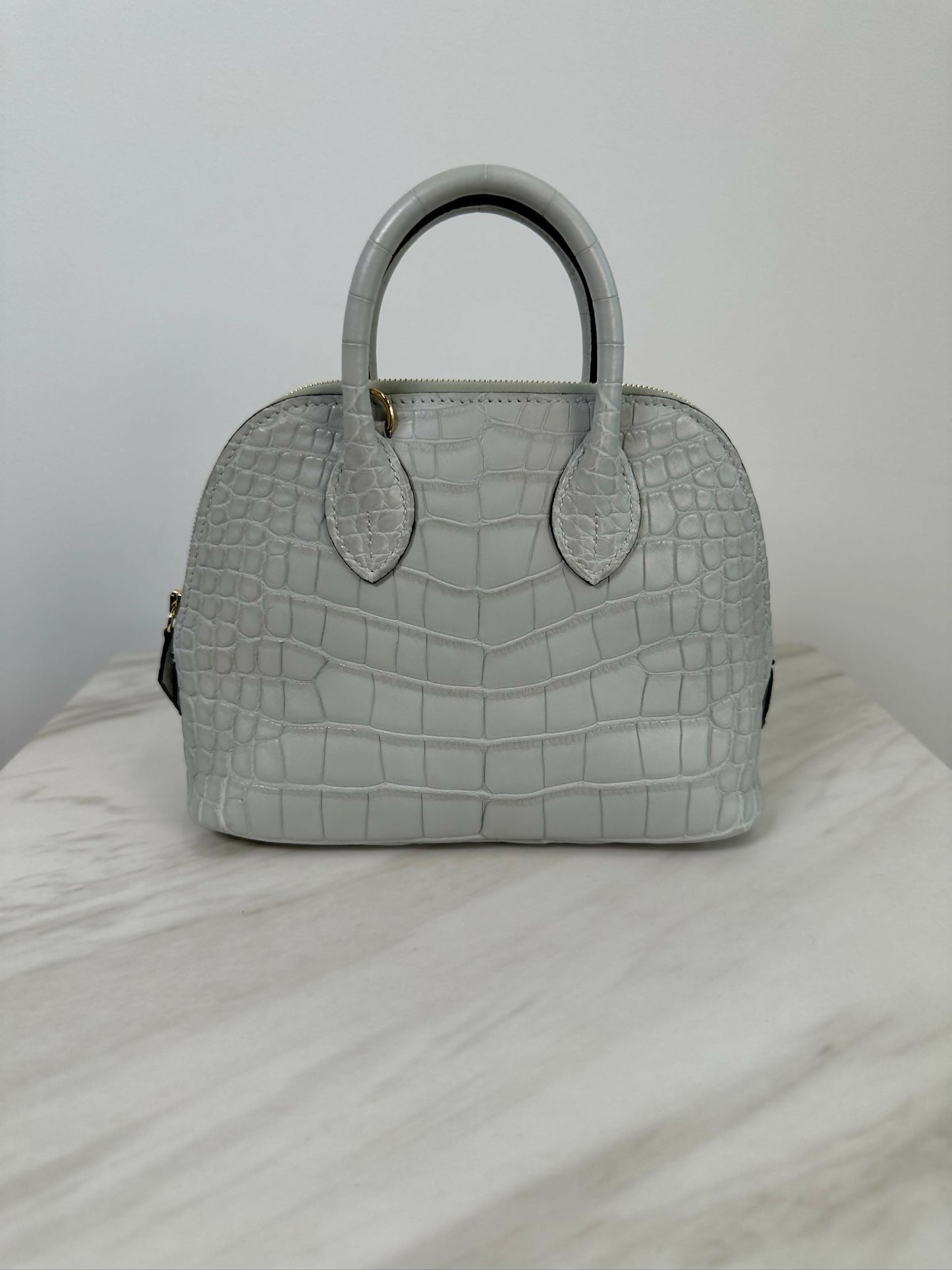 Hermès Mini Bolide Gris Neve Matte Alligator GHW K