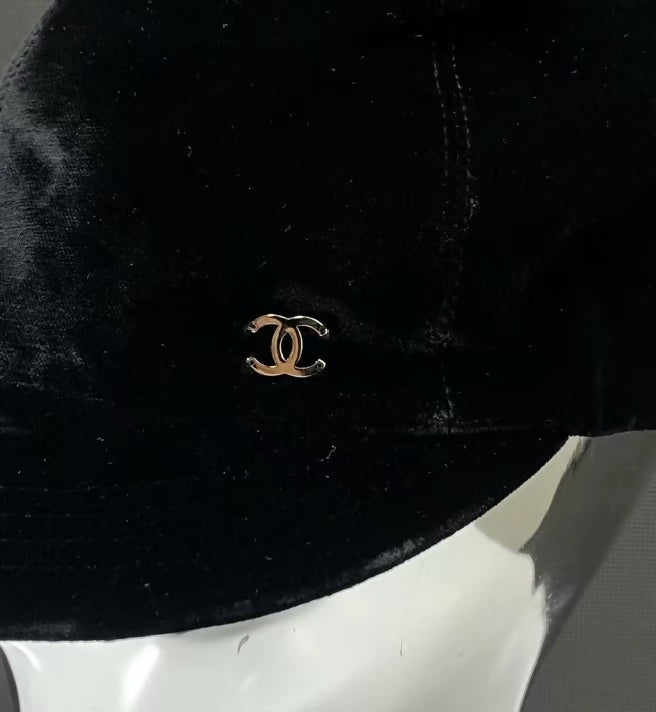 Chanel velvet black double C logo hat