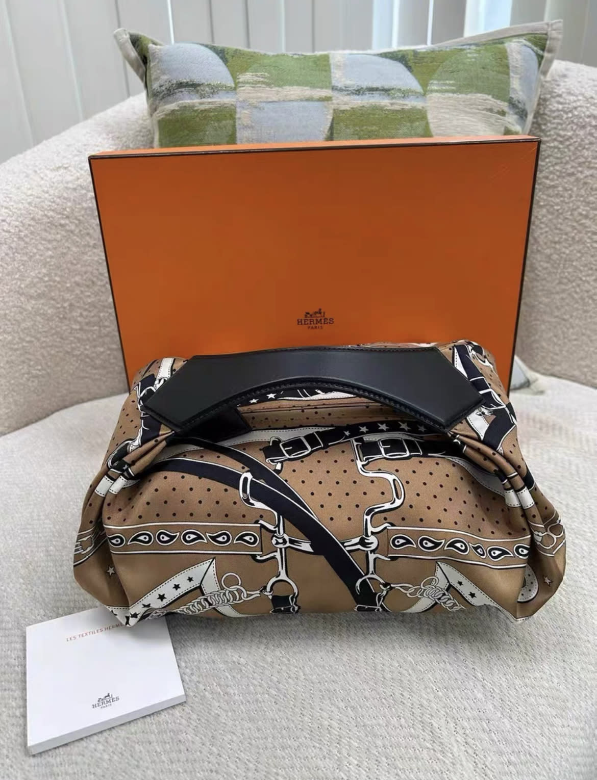Hermès Hermes Balusoie bag printed silk and Hunter cowhide - Small Clutch Bag - Vintage fashion from Top Quality Luxury Designers Bag