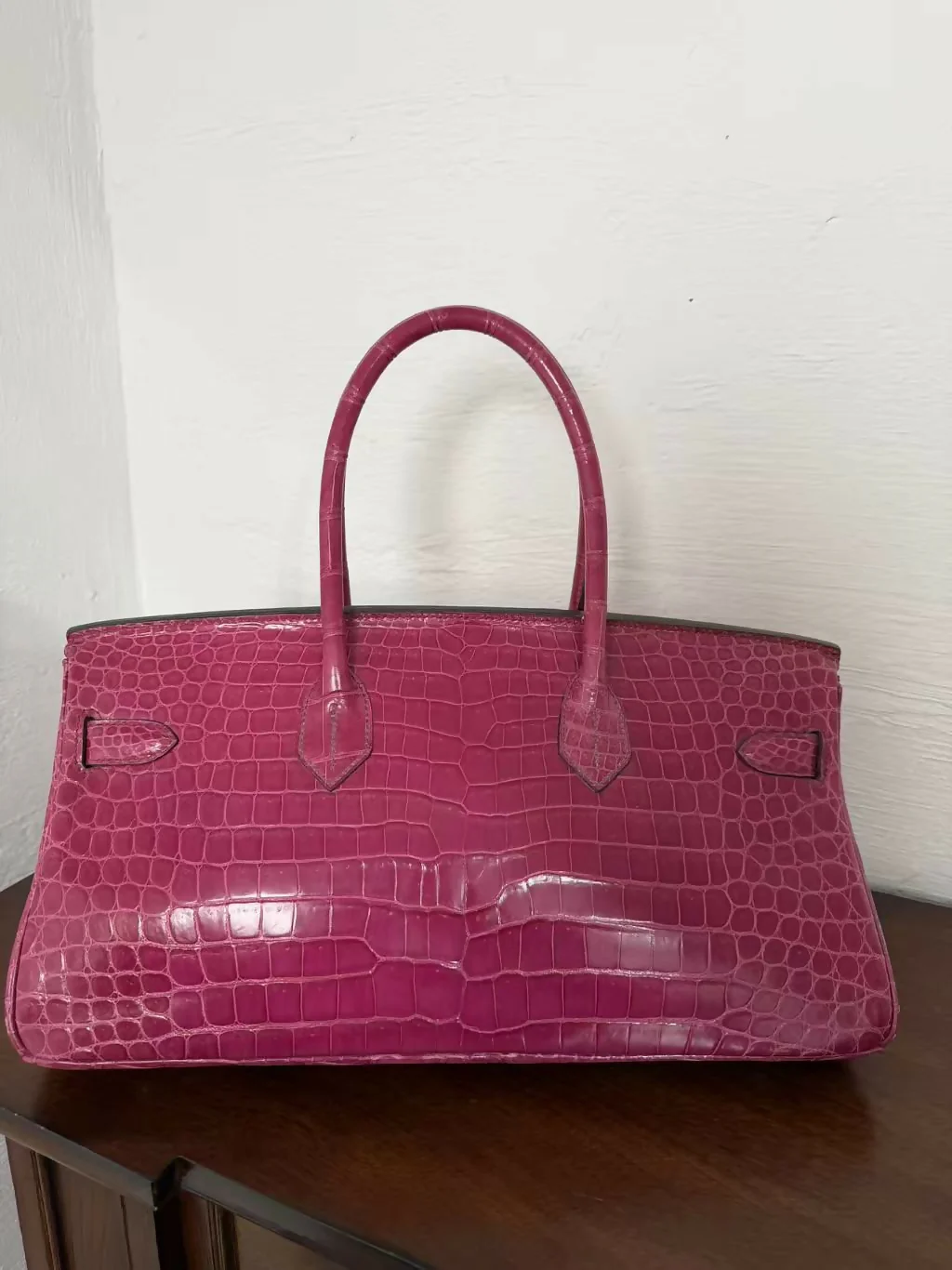 Hermes Birkin shoulder Pink shiny crocodile leather palladium harwdare