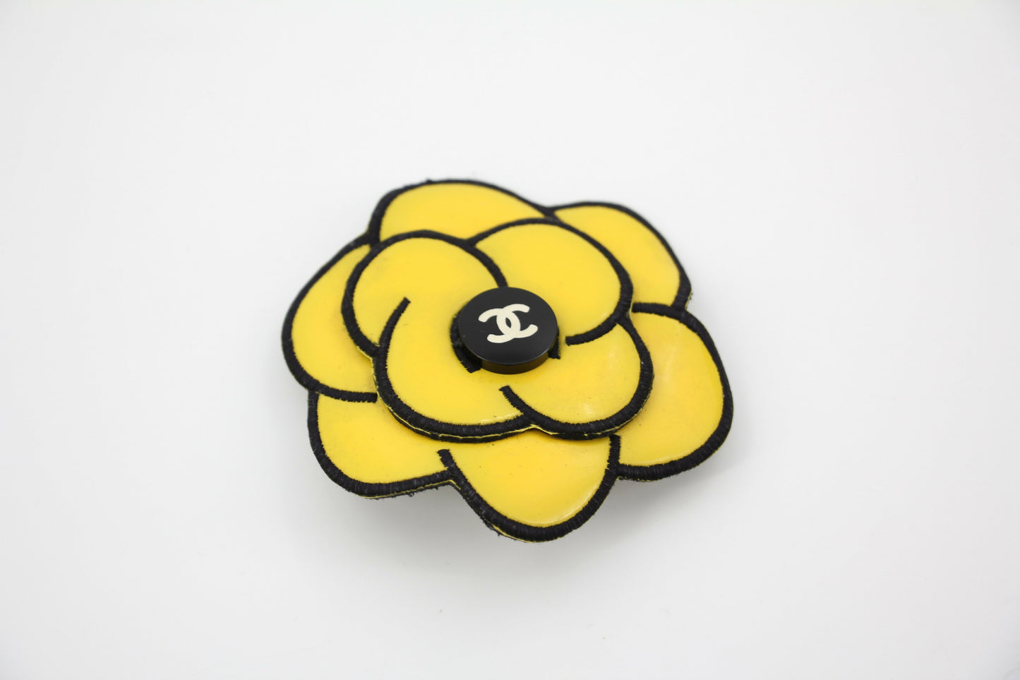 Chanel Vintage 95 Yellow Embroidered Camellia Brooch