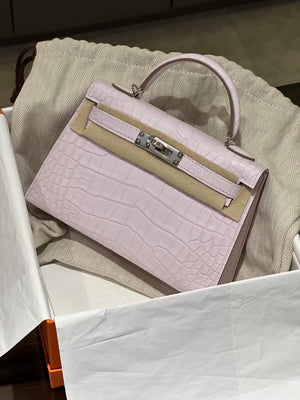 Hermes Mini Kelly 20 Mauve Pale Matte Alligator leather palladium hardware