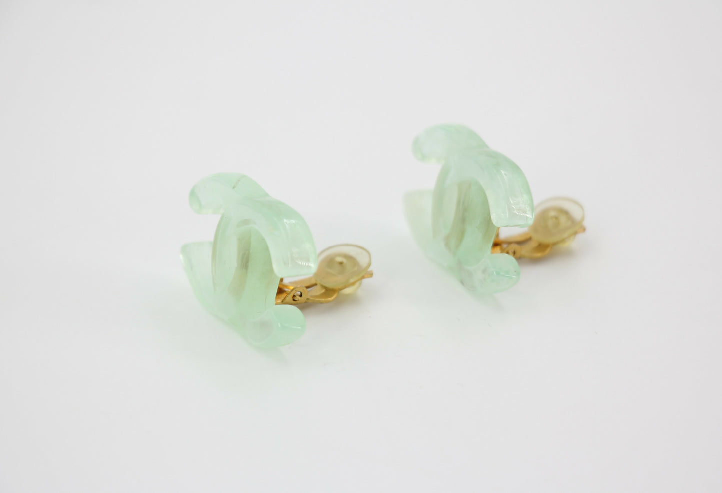 Chanel Vintage 01P Resin Transparent Green Large CC Clip-on Earrings