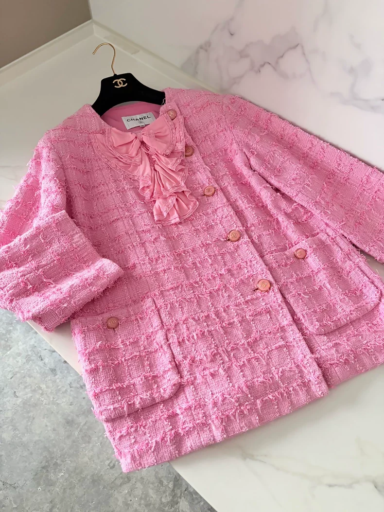 Chanel 23C Pink Bow Tweed Jacket