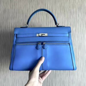 HERMÈS Kelly Lakis 35 handbag in Blue  Swift leather with palladium hardware