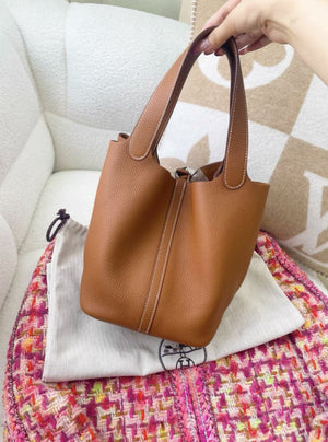 Hermes Picotin22 Gold Brown Silver