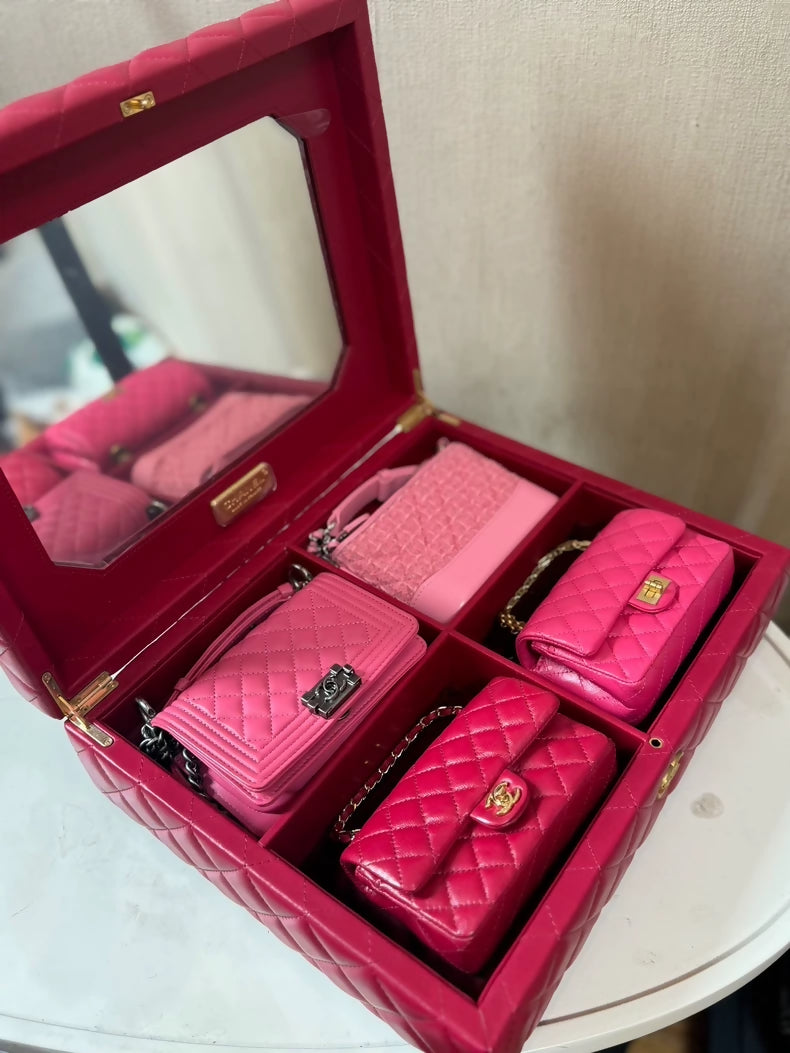 Chanel Set Of 4 Pink Mini Bags with Quilted Trunk