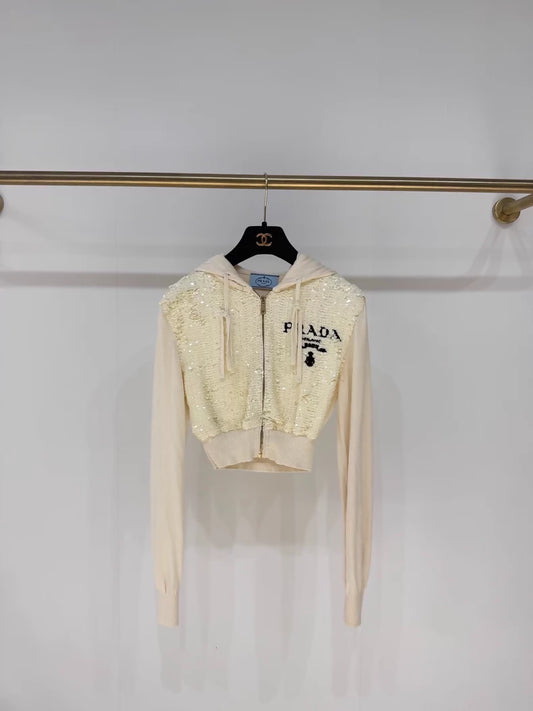Prada beige sequined cardigan