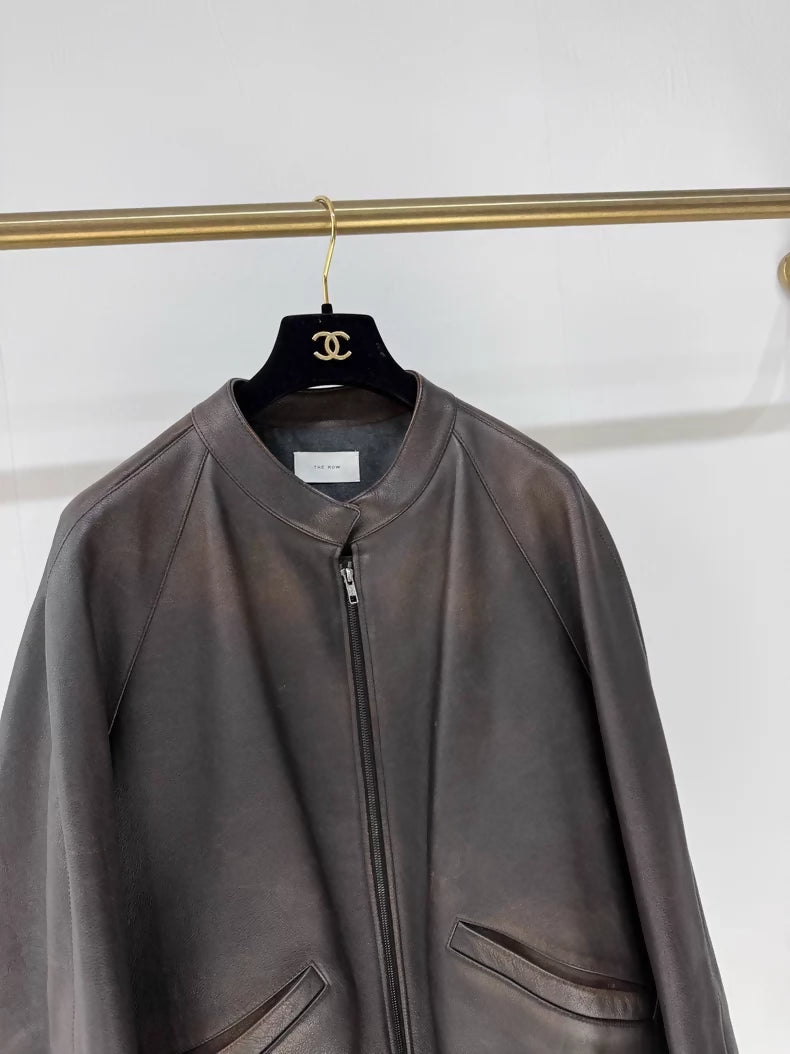 The Rows new distressed brown calfskin leather jacket,