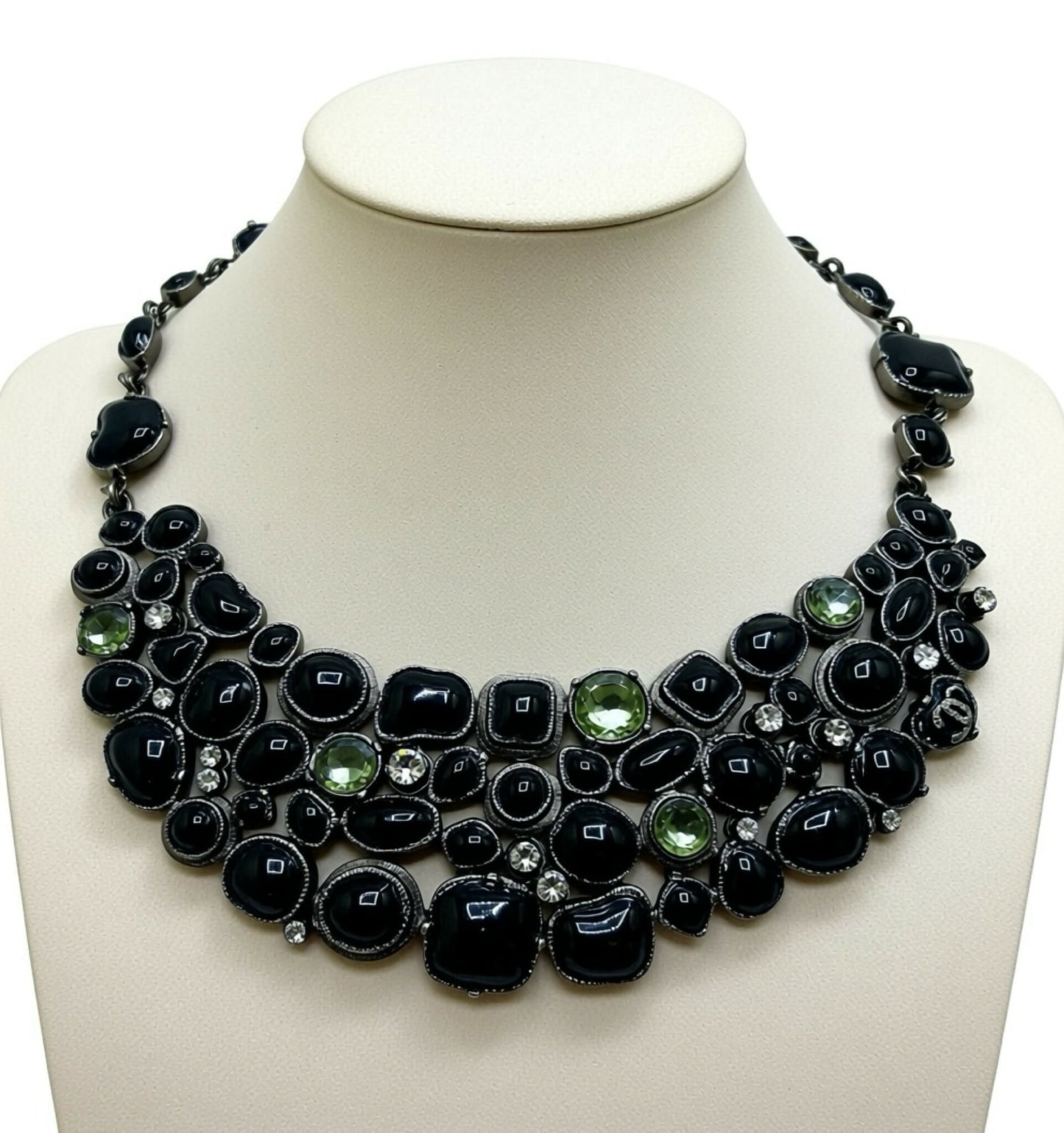 Rare Chanel 08A Black Crystals CC Gripoix Statement Bib Collar Necklace