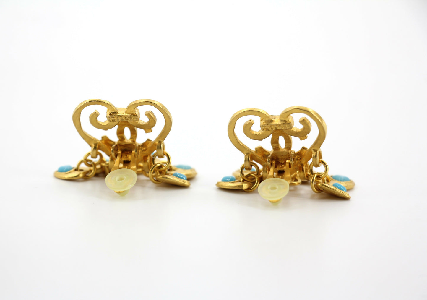 Chanel Vintage 95P Turquoise  Gold Plated Heart Dangle Earrings