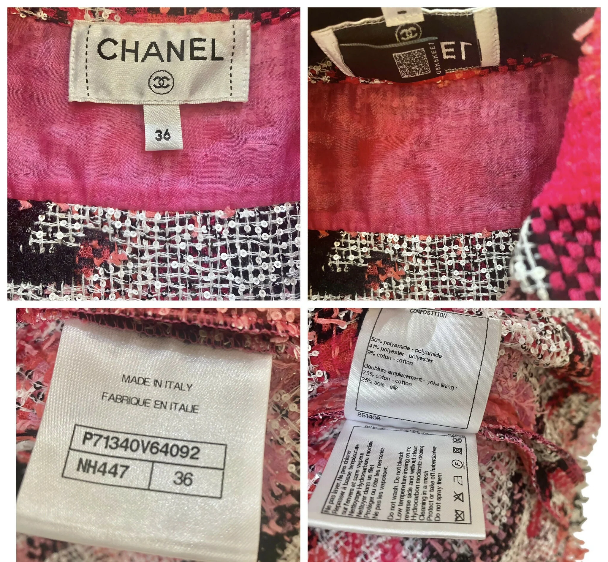 Chanel 22M Coco Beach CC Logo Pink Sequin Fantasy Tweed Blouse Vest FR 36
