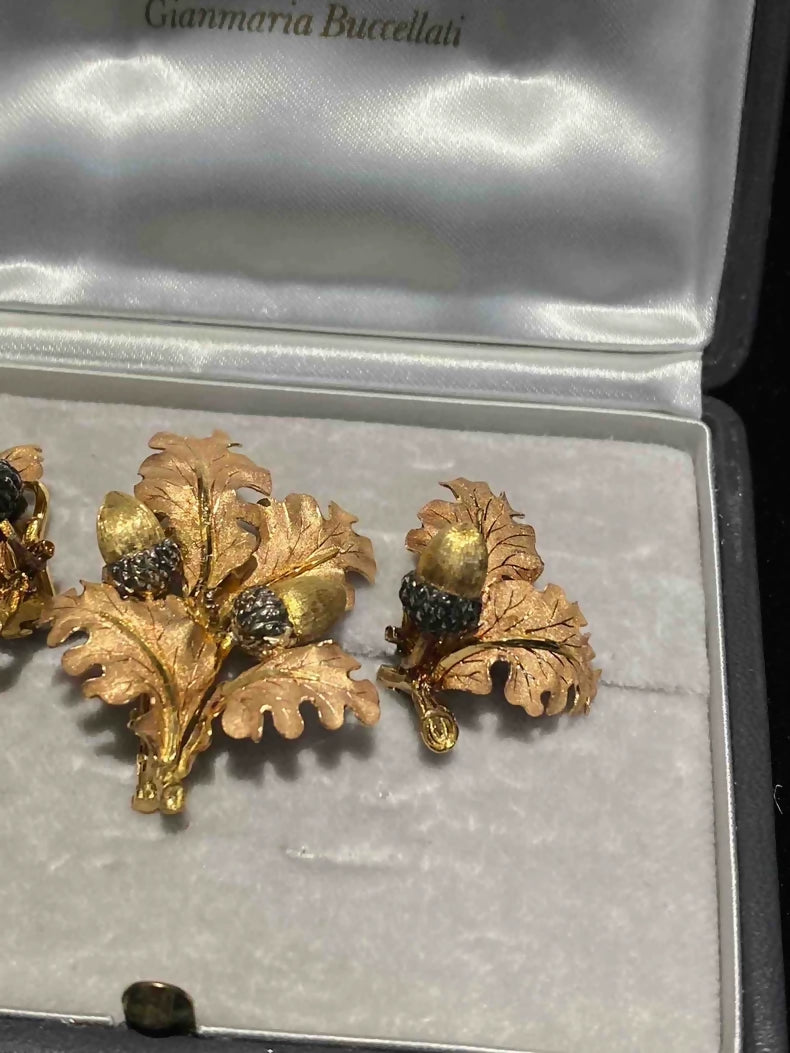 Vintage Buccellati Ear Clips + Brooch