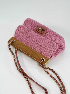 Chanel Pink tweed Wood hardware Mini Bag