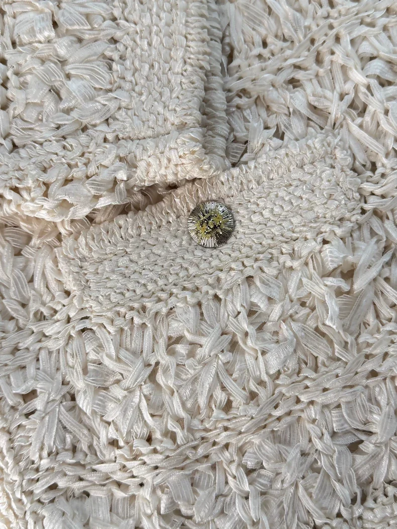 Chanel 24S Beige Knit Navy Collar Top