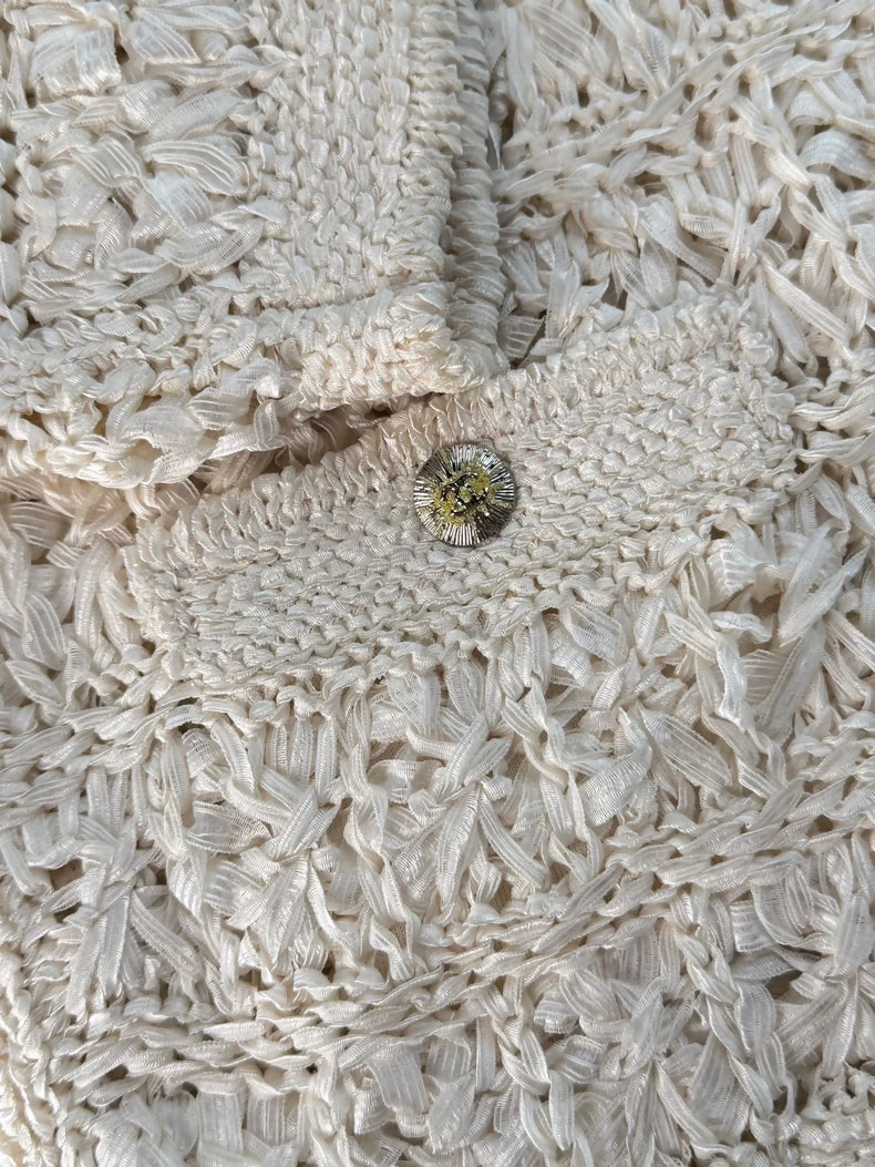 Chanel 24S Beige Knit Navy Collar Top