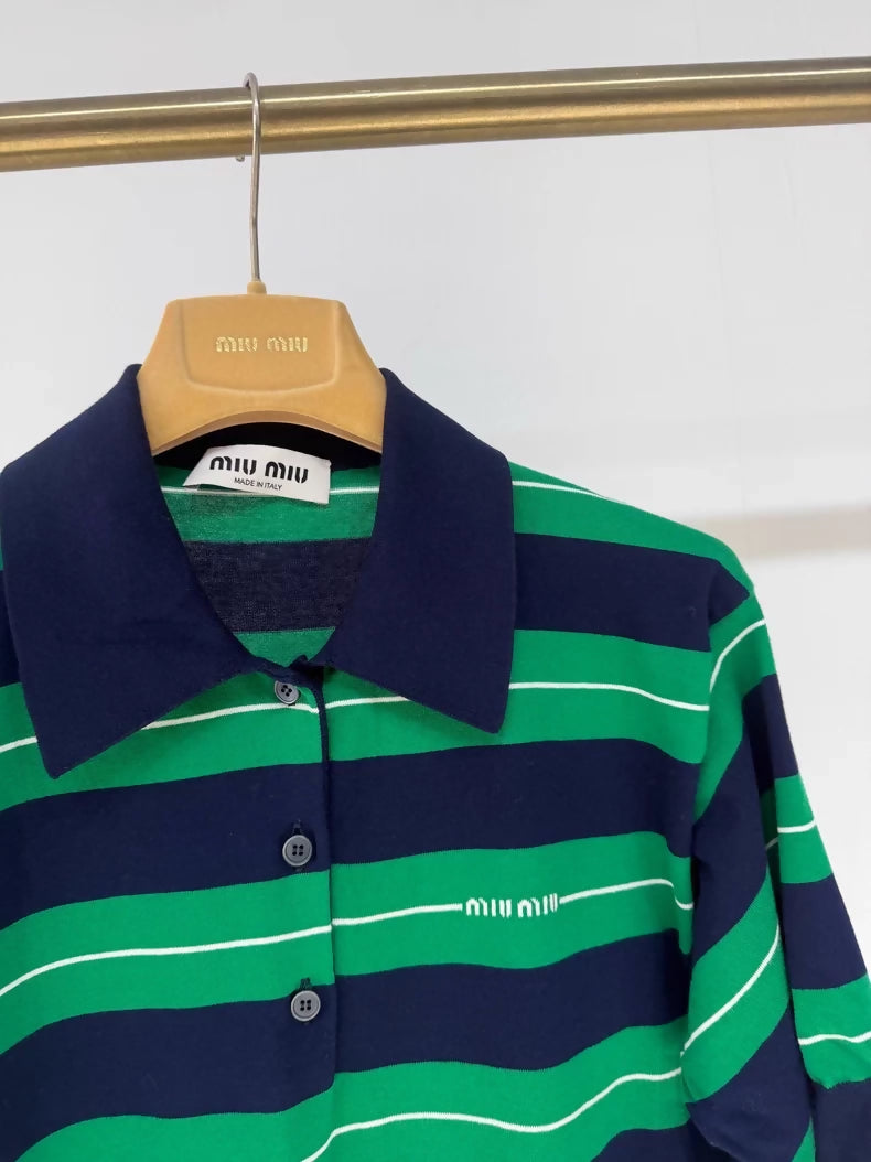 Miu Miu 25 new black and green striped polo shirt