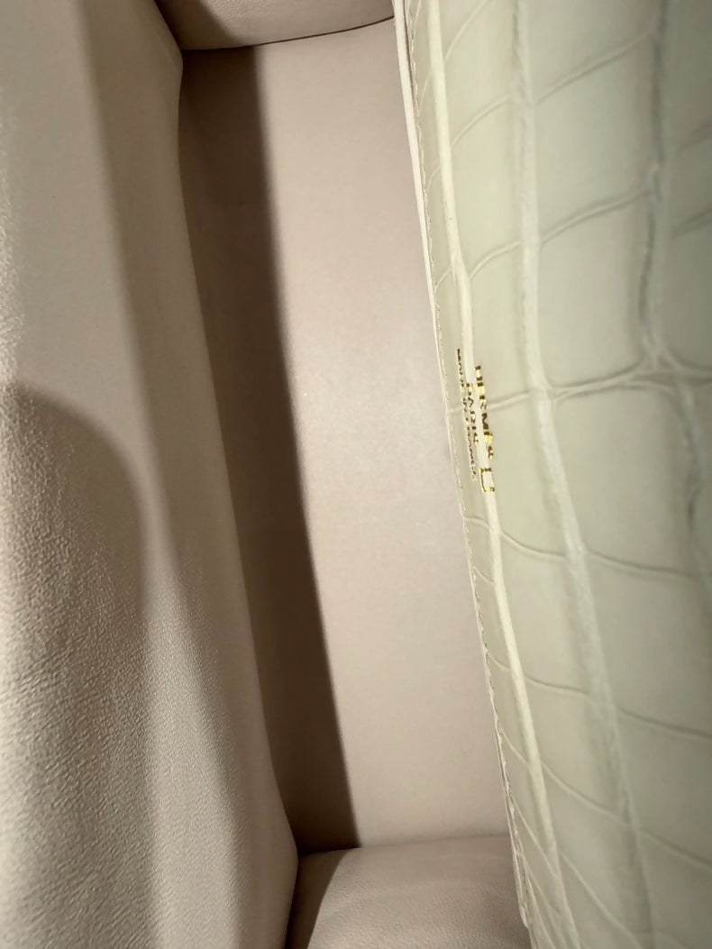 Hermes Kelly pochette cream white matte alligator leather gold hardware