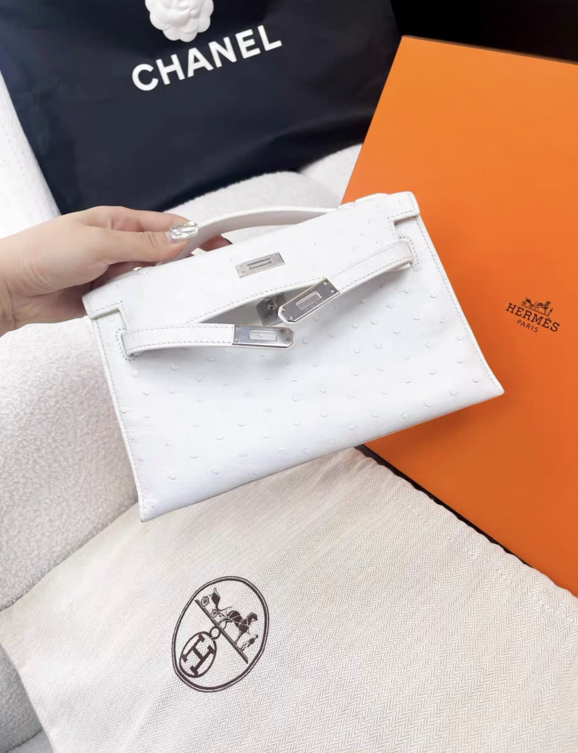 Hermès Hermes mini kelly generation 01 pure ostrich leather - Mini kelly Mini Bag - Vintage fashion from Top Quality Luxury Designers Bag
