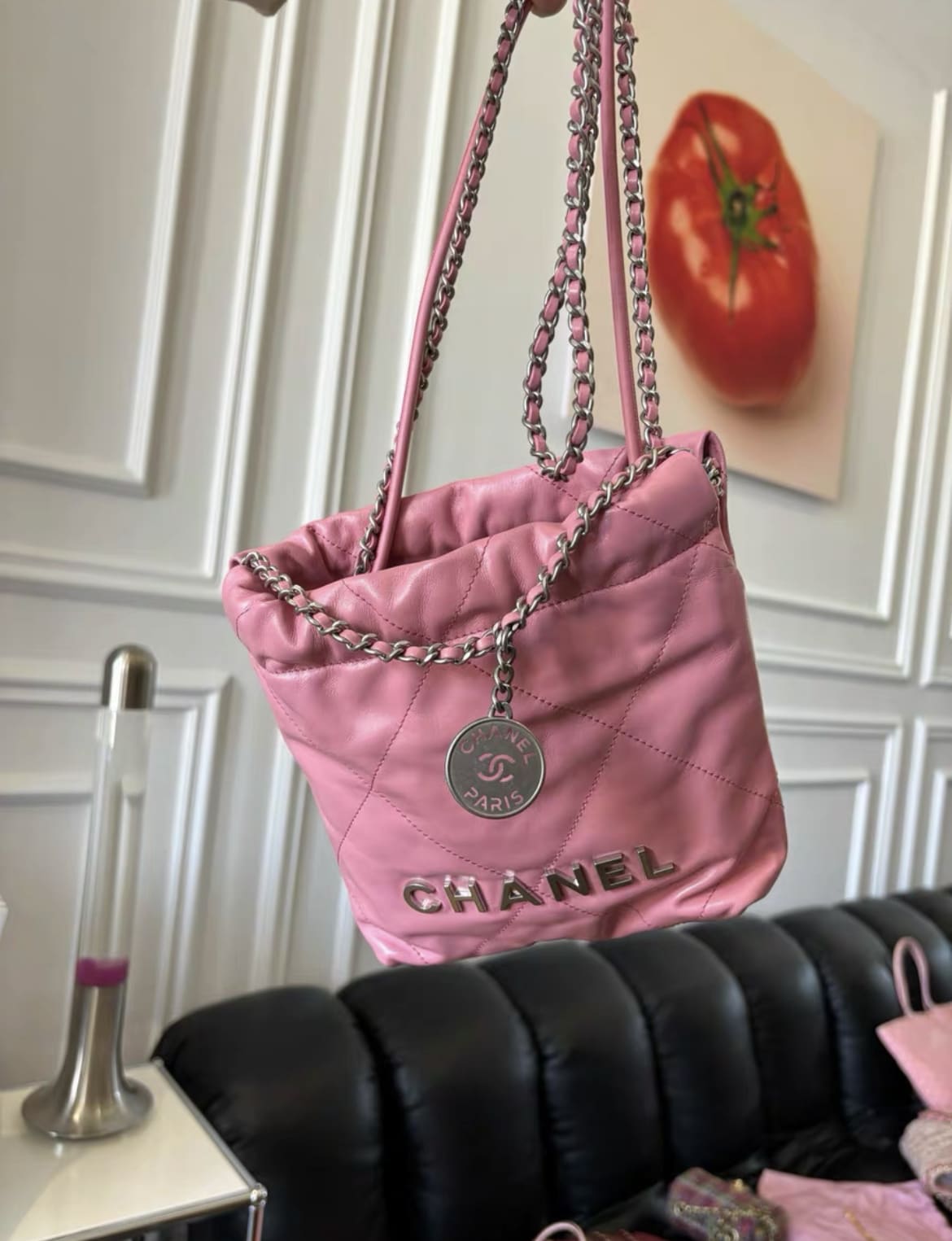 CHANEL Chanel Mini 22 Bag Pink Calfskin Silver Hardware - Mini Crossbody Bag - Vintage fashion from Top Quality Luxury Designers Bag
