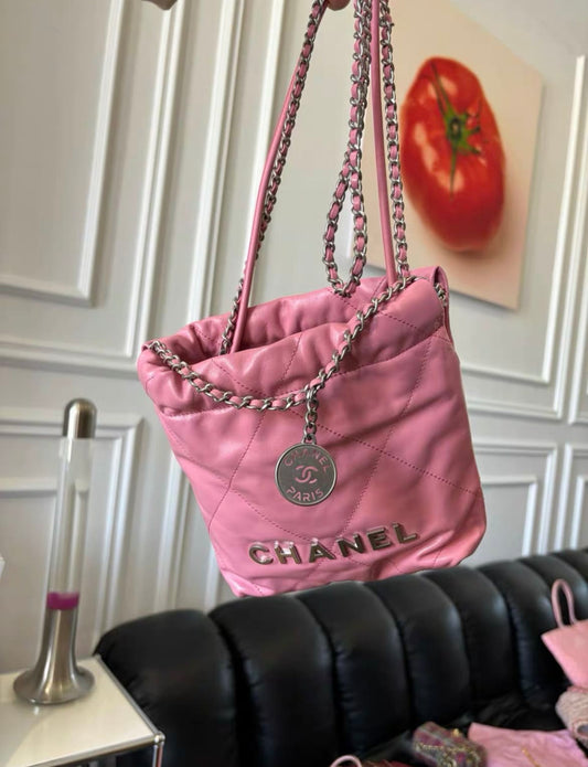 CHANEL Chanel Mini 22 Bag Pink Calfskin Silver Hardware - Mini Crossbody Bag - Vintage fashion from Top Quality Luxury Designers Bag