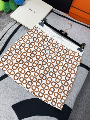 Hermès Brown  White skirt