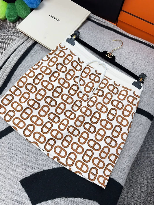 Hermès Brown  White skirt