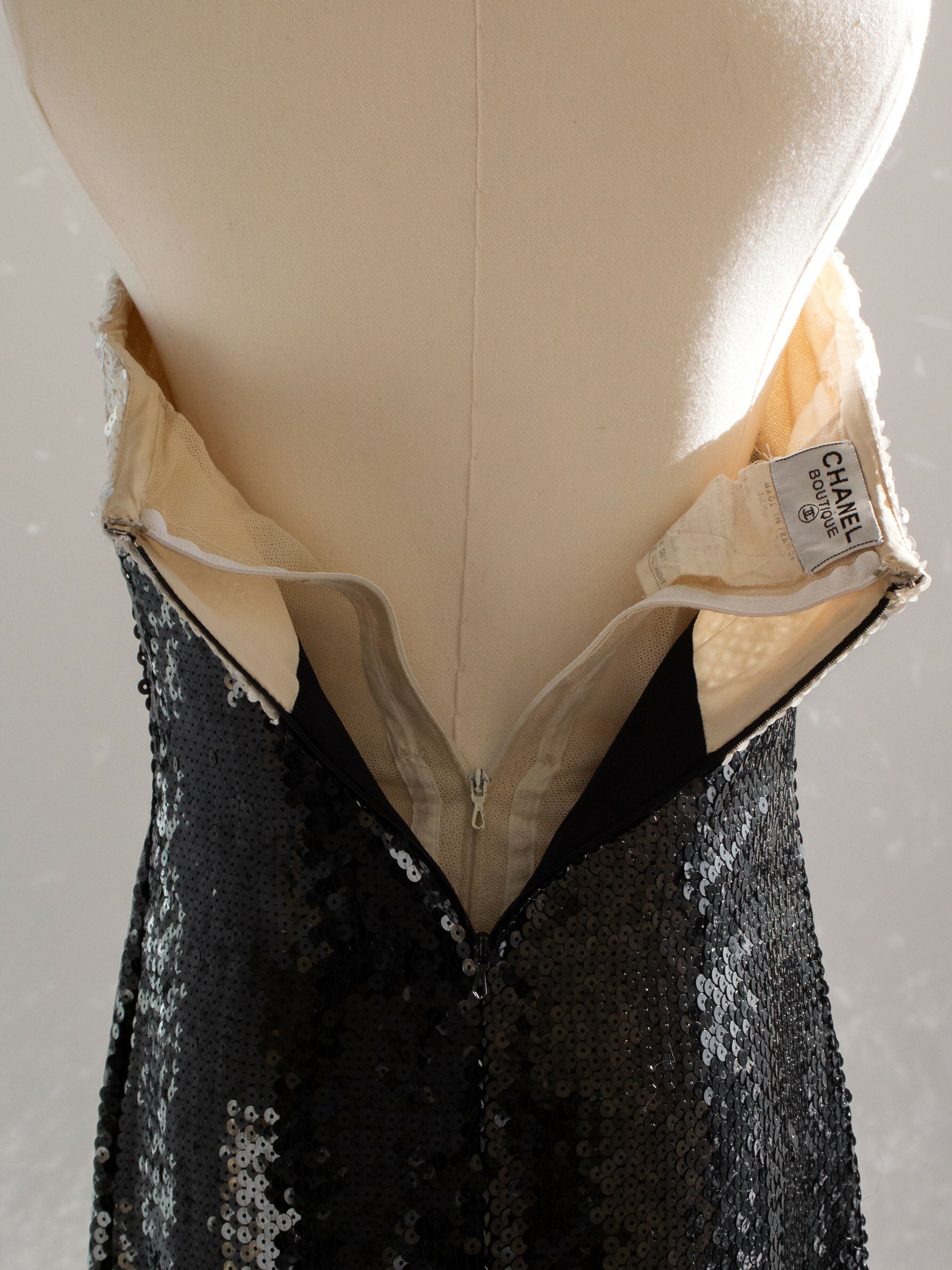 chanel vintage spring 1987 black white sequin embellished bow mini dress 8